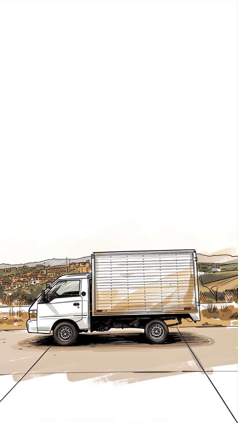 Ilustración de una unidad de caja blanca de RLC Express lista para entregas de última milla en San Luis Potosí